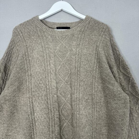 Oak + Fort Cable Knit Crewneck Sweater Mens Large Tan Pullover Neutral Oversized - Picture 2 of 12